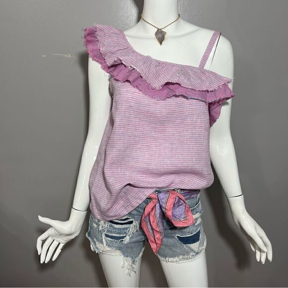 Anthropologie‎ Holding Horses Linen Purple One Shoulder Ruffle Top - XS - Picture 4 of 14